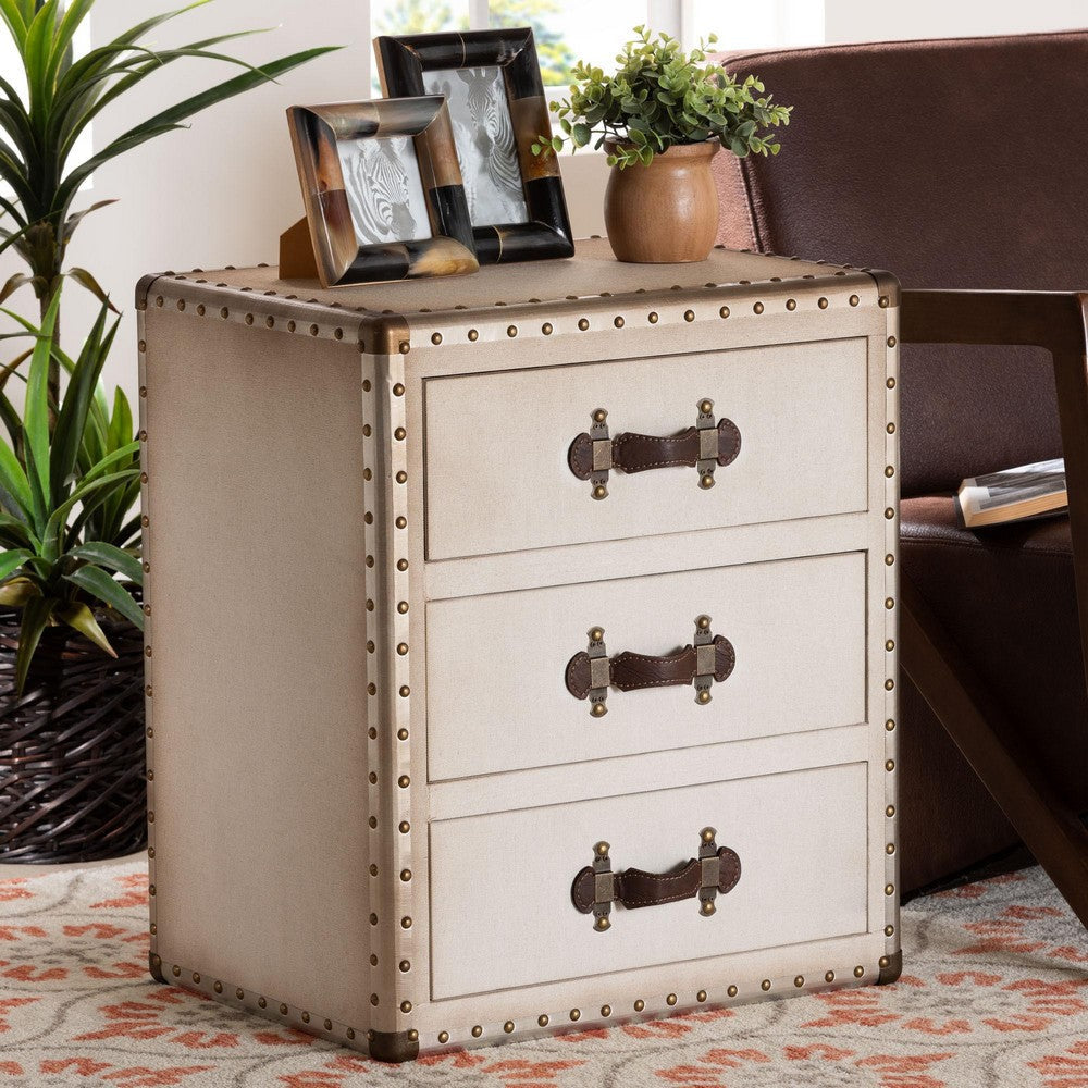 Baxton Studio Mallison Vintage White Canvas 3-Drawer End Table WHI-JY23B241-White-ET