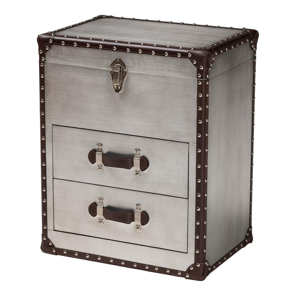 Baxton Studio Calidore Vintage Silver Metal 2-Drawer End Table WHI-JY24A012-Wooden-ET