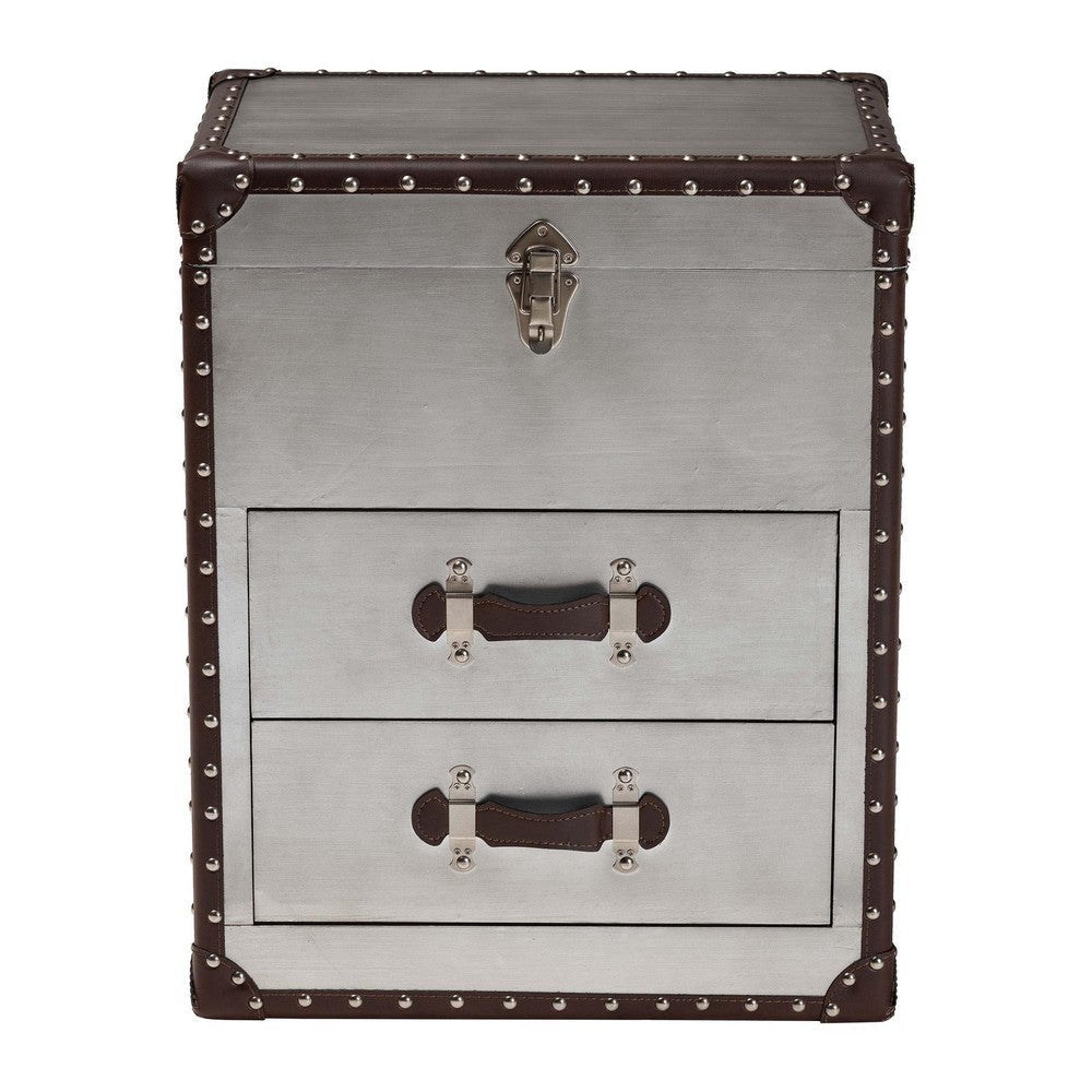 Baxton Studio Calidore Vintage Silver Metal 2-Drawer End Table WHI-JY24A012-Wooden-ET