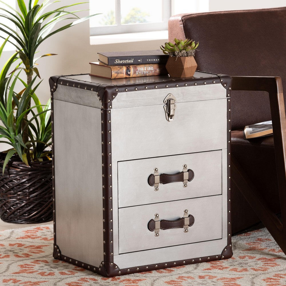 Baxton Studio Calidore Vintage Silver Metal 2-Drawer End Table WHI-JY24A012-Wooden-ET