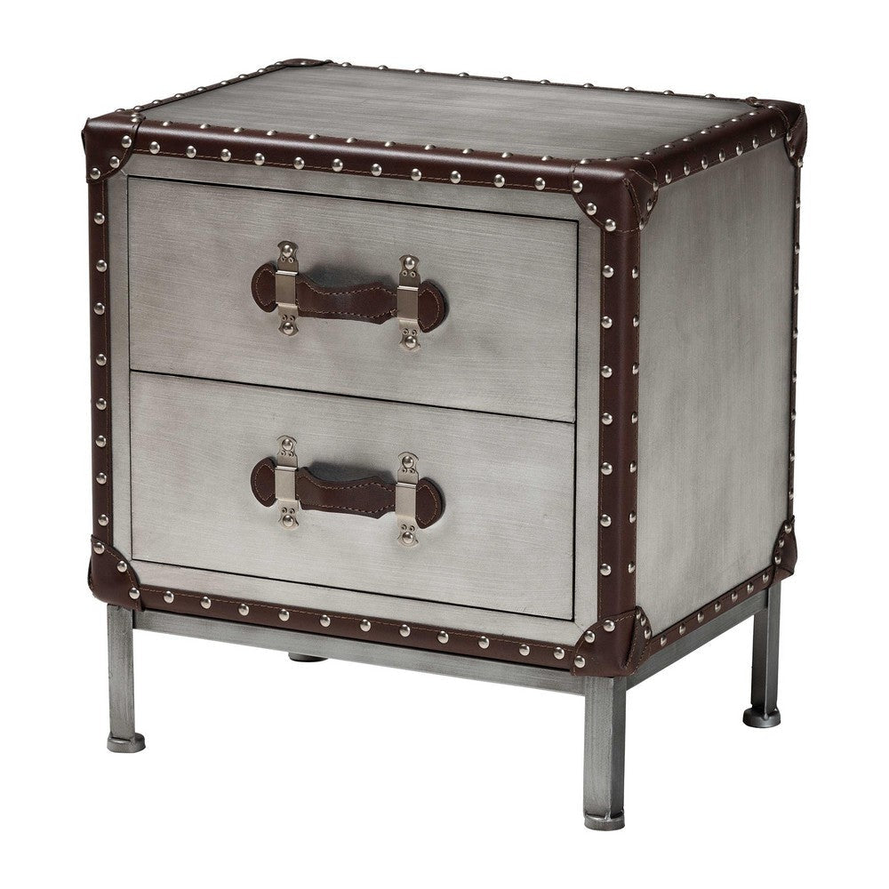 Baxton Studio Jacey Vintage Silver Metal 2-Drawer End Table WHI-JY24A032-Wooden-Cabinet