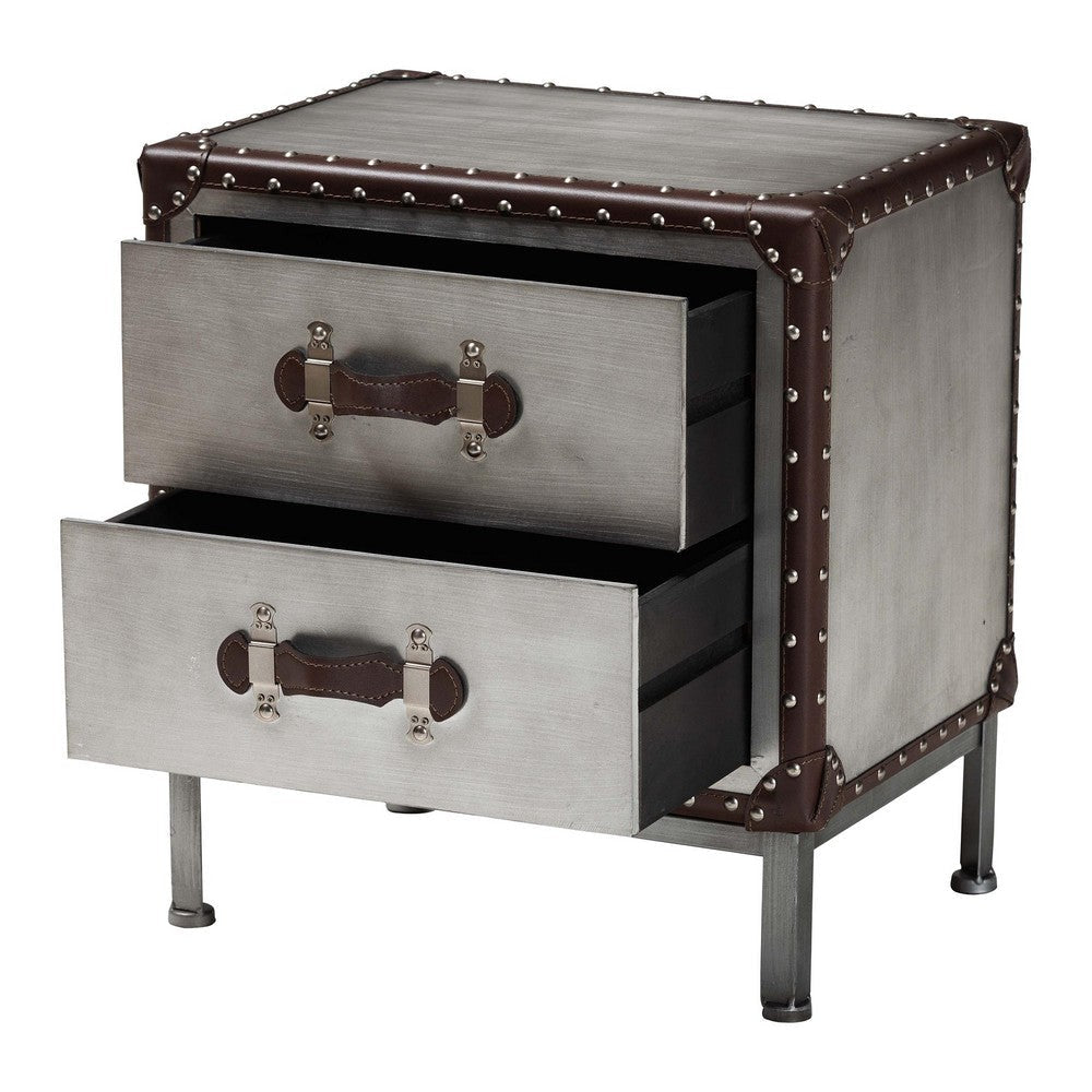Baxton Studio Jacey Vintage Silver Metal 2-Drawer End Table WHI-JY24A032-Wooden-Cabinet