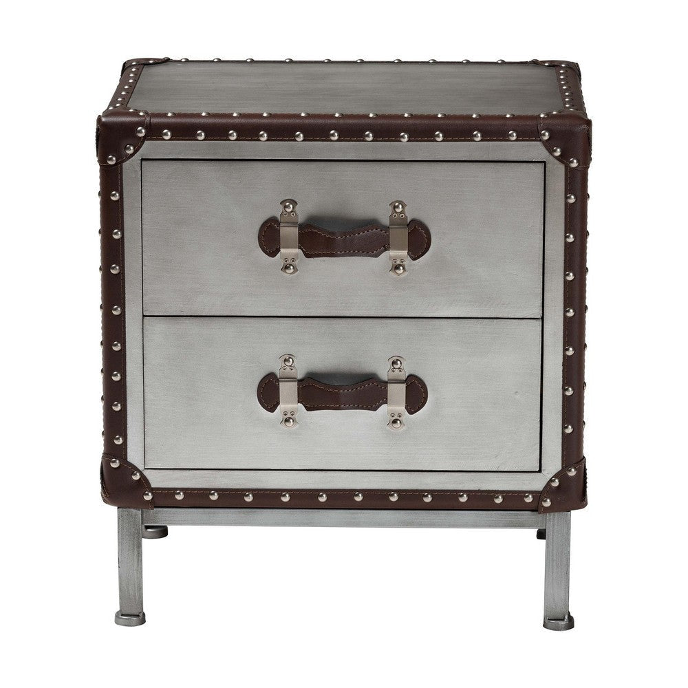 Baxton Studio Jacey Vintage Silver Metal 2-Drawer End Table WHI-JY24A032-Wooden-Cabinet