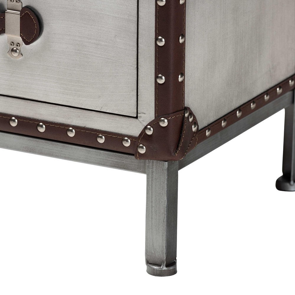 Baxton Studio Jacey Vintage Silver Metal 2-Drawer End Table WHI-JY24A032-Wooden-Cabinet