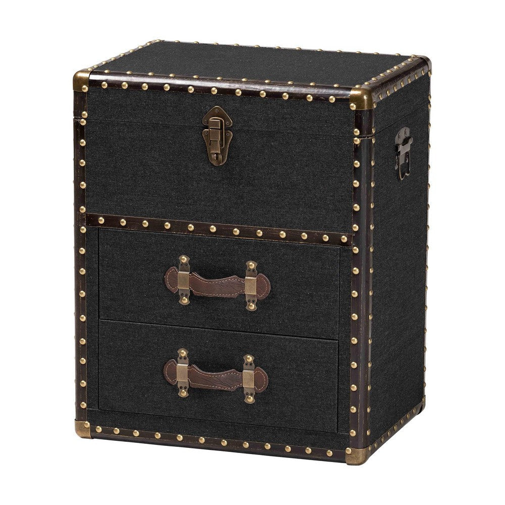 Baxton Studio Agatha Vintage Black Canvas 2-Drawer Storage Trunk WHI-JY24A034-Black-Wooden-Cabinet