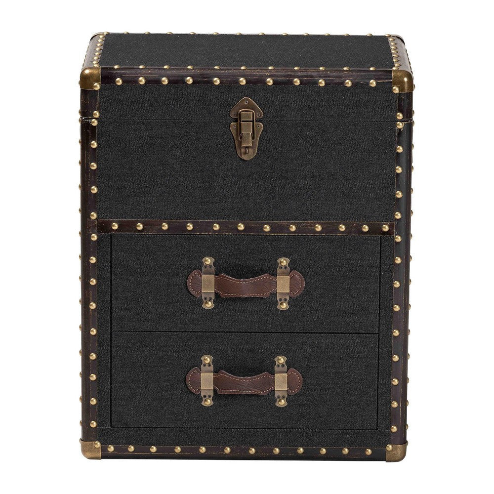 Baxton Studio Agatha Vintage Black Canvas 2-Drawer Storage Trunk WHI-JY24A034-Black-Wooden-Cabinet