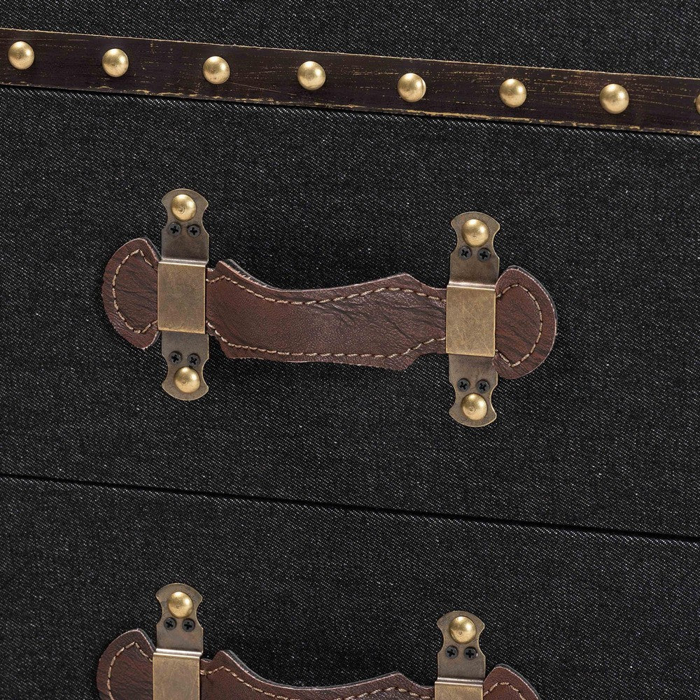 Baxton Studio Agatha Vintage Black Canvas 2-Drawer Storage Trunk WHI-JY24A034-Black-Wooden-Cabinet