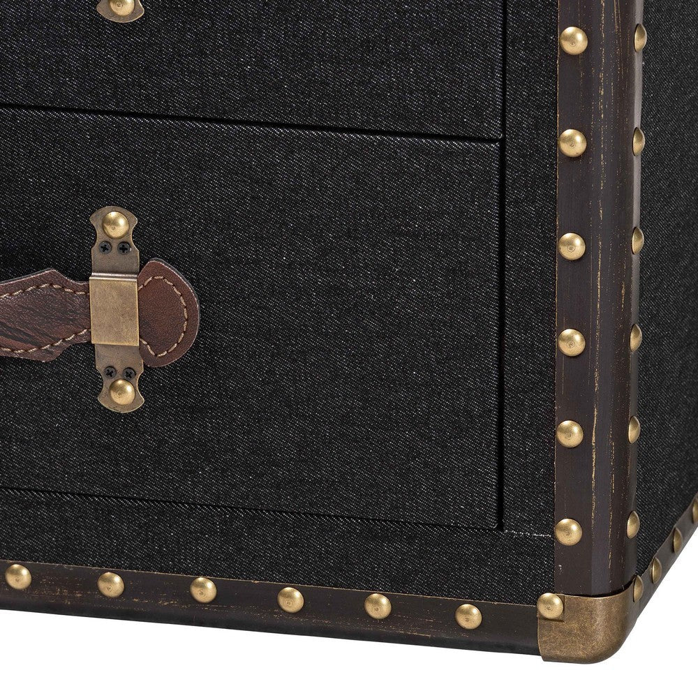 Baxton Studio Agatha Vintage Black Canvas 2-Drawer Storage Trunk WHI-JY24A034-Black-Wooden-Cabinet