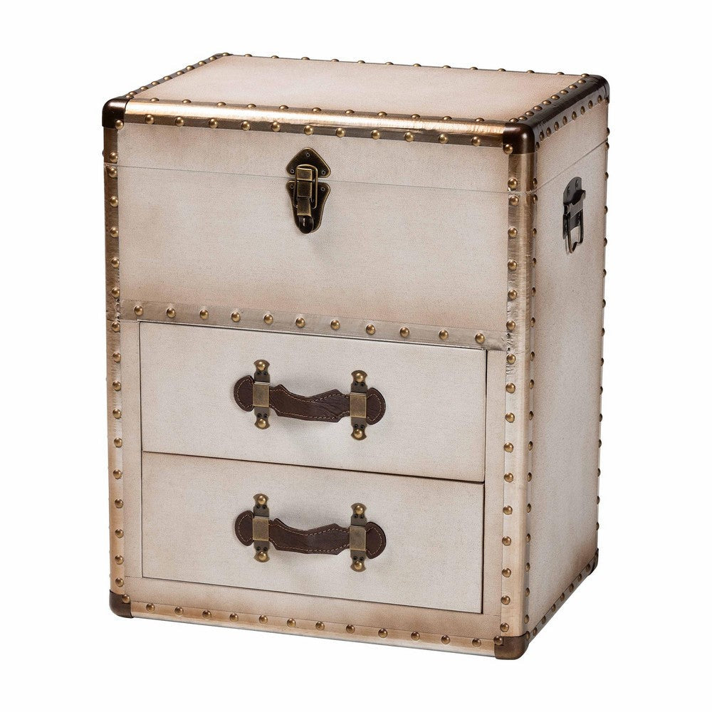 Baxton Studio Agatha Vintage Coffee Canvas 2-Drawer Storage Trunk WHI-JY24A034-White-Wooden-Cabinet