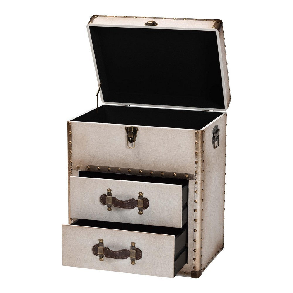 Baxton Studio Agatha Vintage Coffee Canvas 2-Drawer Storage Trunk WHI-JY24A034-White-Wooden-Cabinet