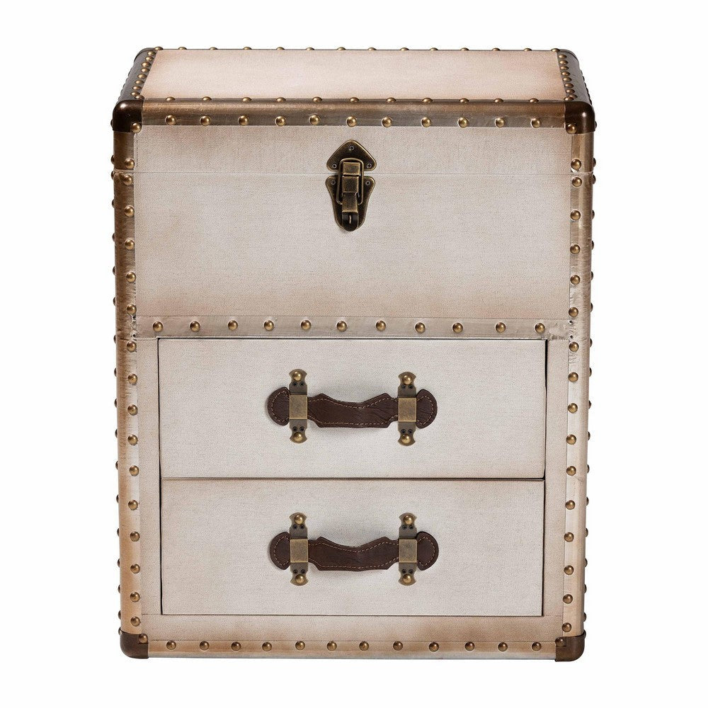 Baxton Studio Agatha Vintage Coffee Canvas 2-Drawer Storage Trunk WHI-JY24A034-White-Wooden-Cabinet