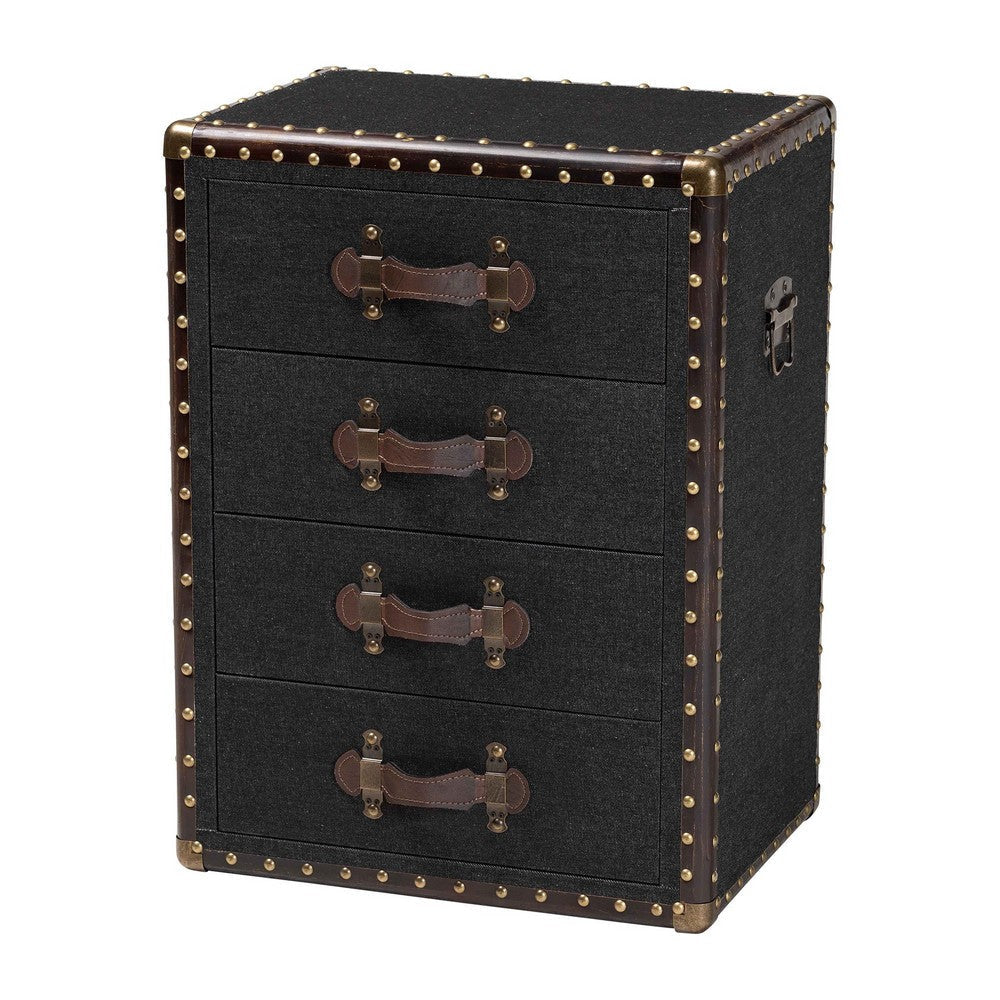 Baxton Studio Jaelyn Vintage Black Canvas 4-Drawer End Table WHI-JY24A037-Black-Wooden-ET