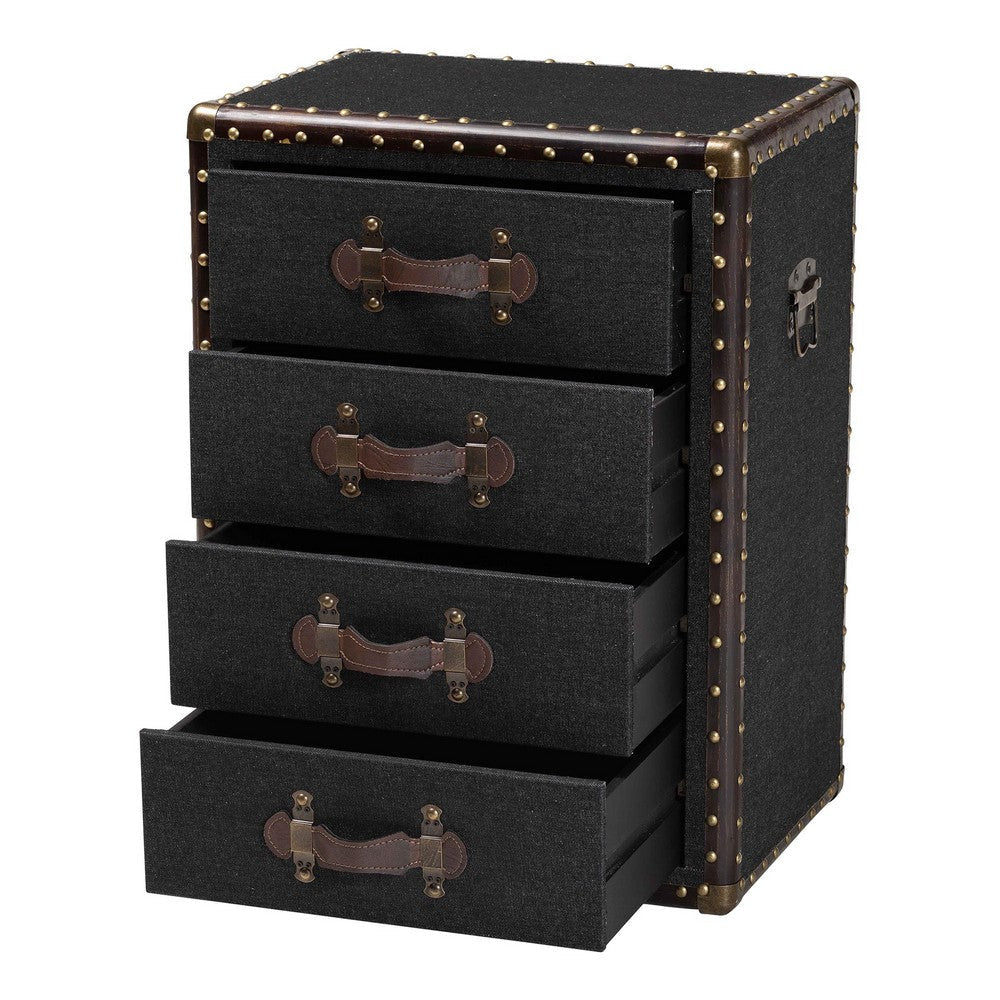 Baxton Studio Jaelyn Vintage Black Canvas 4-Drawer End Table WHI-JY24A037-Black-Wooden-ET