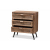 Baxton Studio Calida Mid-Century Modern Whitewashed Natural Brown Finished Wood and Rattan 3-Drawer Storage Cabinet