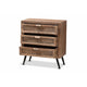 Baxton Studio Calida Mid-Century Modern Whitewashed Natural Brown Finished Wood and Rattan 3-Drawer Storage Cabinet