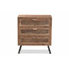 Baxton Studio Calida Mid-Century Modern Whitewashed Natural Brown Finished Wood and Rattan 3-Drawer Storage Cabinet
