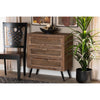 Baxton Studio Calida Mid-Century Modern Whitewashed Natural Brown Finished Wood and Rattan 3-Drawer Storage Cabinet
