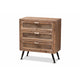 Baxton Studio Calida Mid-Century Modern Whitewashed Natural Brown Finished Wood and Rattan 3-Drawer Storage Cabinet