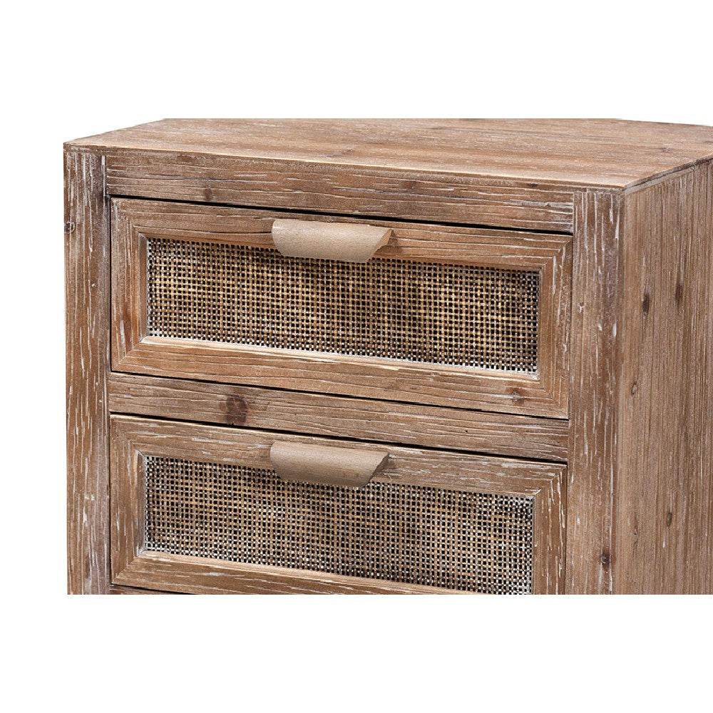 Baxton Studio Calida Mid-Century Modern Whitewashed Natural Brown Finished Wood and Rattan 2-Drawer End Table WHI-JYCR19B-007-Rattan-ET
