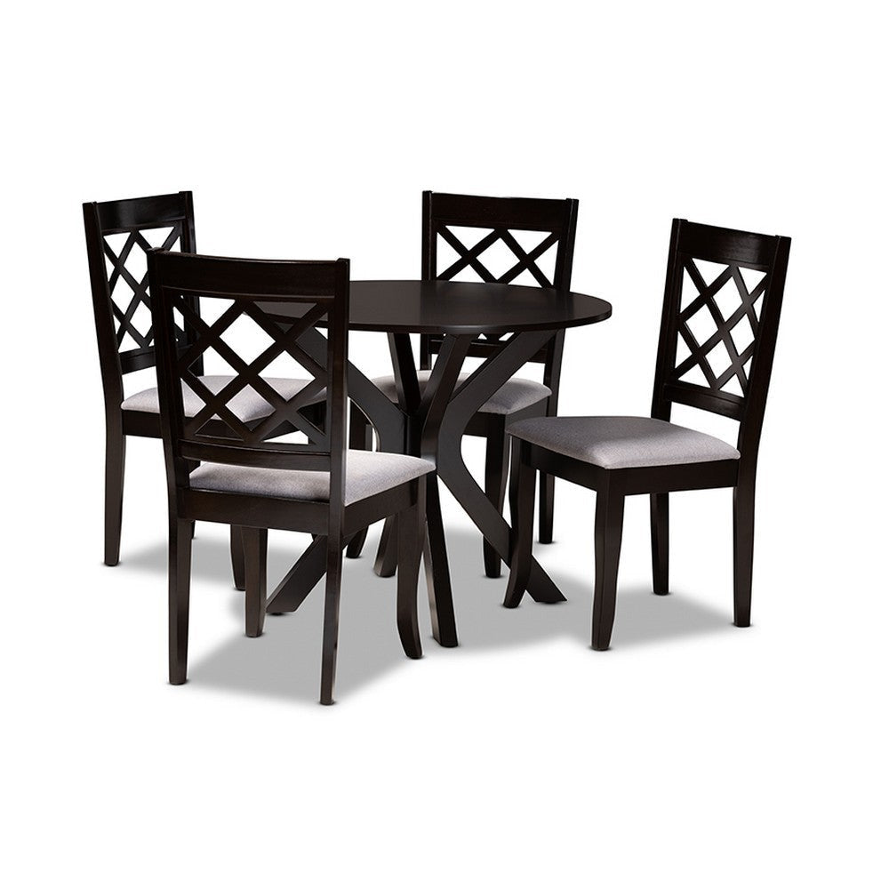 Baxton Studio Jana Modern and Contemporary Grey Fabric Upholstered and Dark Brown Finished Wood 5-Piece Dining Set