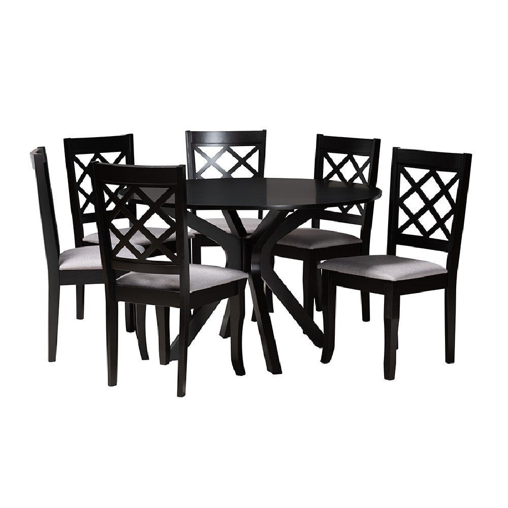 Baxton Studio Jana Modern Grey Fabric and Espresso Brown Finished Wood 7-Piece Dining Set WHI-Jana-Grey-Dark-Brown-7PC-Dining-Set