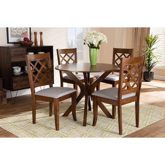 Baxton Studio Jana Modern and Contemporary Grey Fabric Upholstered and Walnut Brown Finished Wood 5-Piece Dining Set