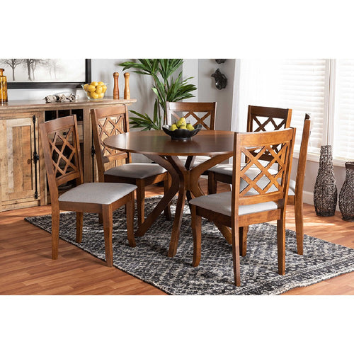 Baxton Studio Jana Modern and Contemporary Grey Fabric Upholstered and Walnut Brown Finished Wood 7-Piece Dining Set