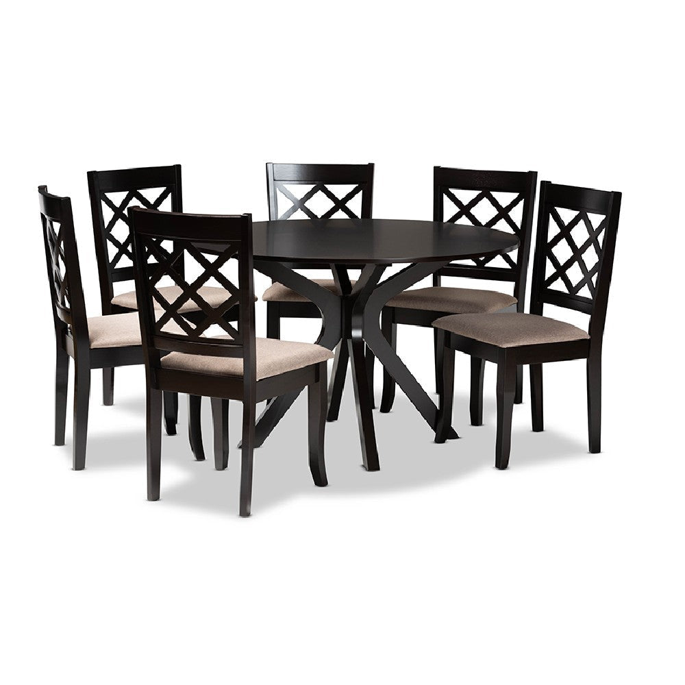 Baxton Studio Jana Modern and Contemporary Sand Fabric Upholstered and Dark Brown Finished Wood 7-Piece Dining Set