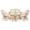 Baxton Studio Jayden Modern Bohemian White Fabric Upholstered and Natural Brown Finished Rattan 5-Piece Living Room Set
