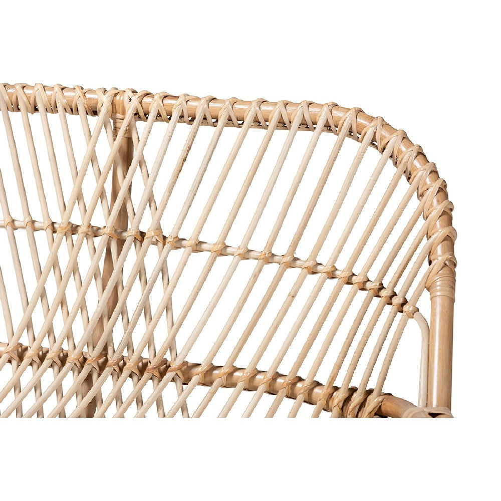 Baxton Studio Jayden Modern Bohemian White Fabric Upholstered and Natural Brown Finished Rattan 5-Piece Living Room Set