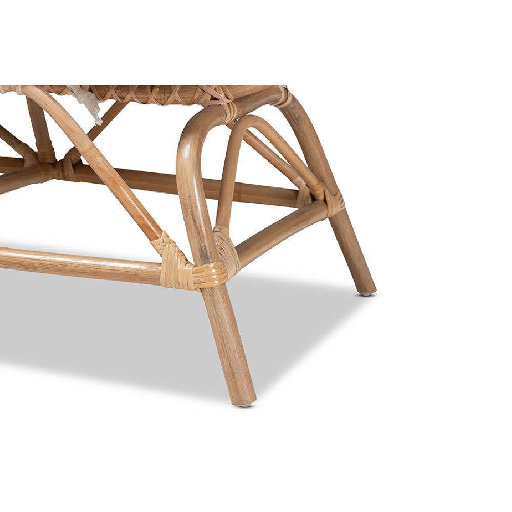 Baxton Studio Jayden Modern Bohemian White Fabric Upholstered and Natural Brown Finished Rattan 5-Piece Living Room Set