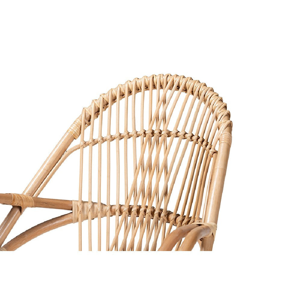bali & pari Jayden Modern Bohemian White Fabric Upholstered and Natural Brown Finished Rattan Accent Chair WHI-Jayden-Rattan-CC