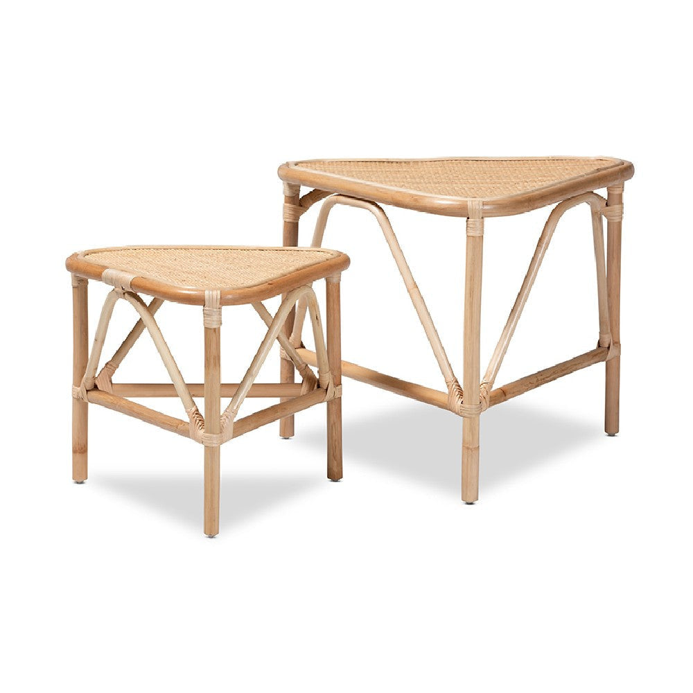 bali & pari Jayden Modern Bohemian Natural Brown Finished Rattan 2-Piece End Table Set WHI-Jayden-Rattan-ET-Set