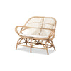 bali & pari Jayden Modern Bohemian White Fabric Upholstered and Natural Brown Finished Rattan Loveseat WHI-Jayden-Rattan-LS