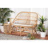 bali & pari Jayden Modern Bohemian White Fabric Upholstered and Natural Brown Finished Rattan Loveseat WHI-Jayden-Rattan-LS