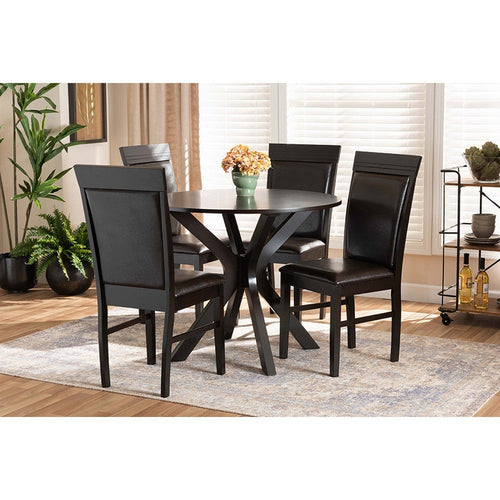 Baxton Studio Jeane Modern and Contemporary Dark Brown Faux Leather Upholstered and Dark Brown Finished Wood 5-Piece Dining Set