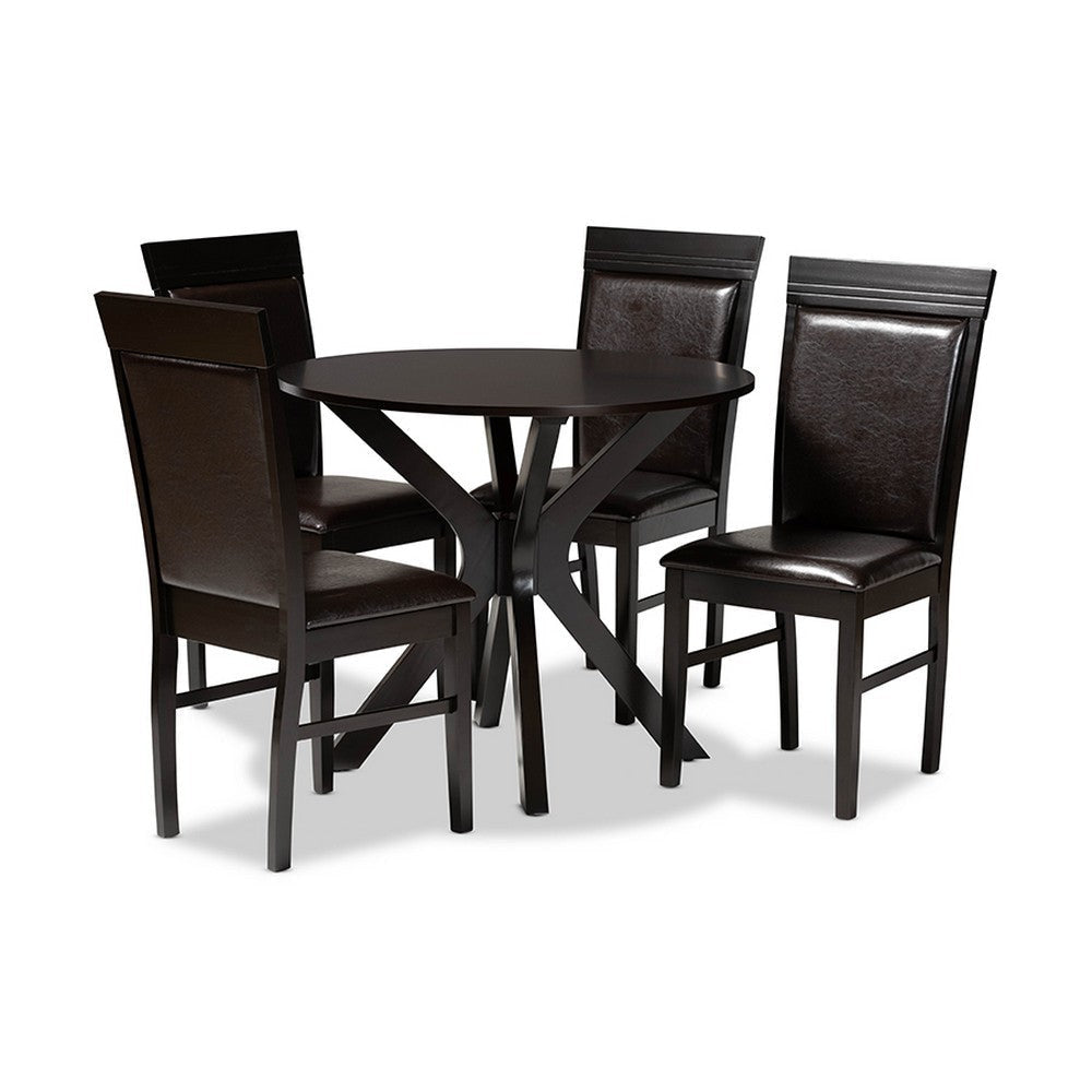 Baxton Studio Jeane Modern and Contemporary Dark Brown Faux Leather Upholstered and Dark Brown Finished Wood 5-Piece Dining Set