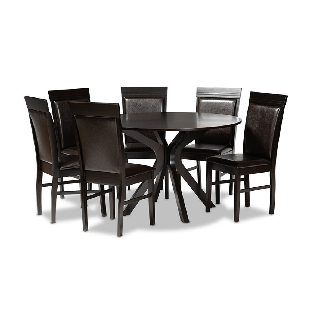 Baxton Studio Jeane Modern and Contemporary Dark Brown Faux Leather Upholstered and Dark Brown Finished Wood 7-Piece Dining Set