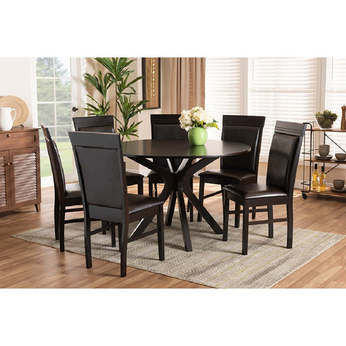 Baxton Studio Jeane Modern and Contemporary Dark Brown Faux Leather Upholstered and Dark Brown Finished Wood 7-Piece Dining Set