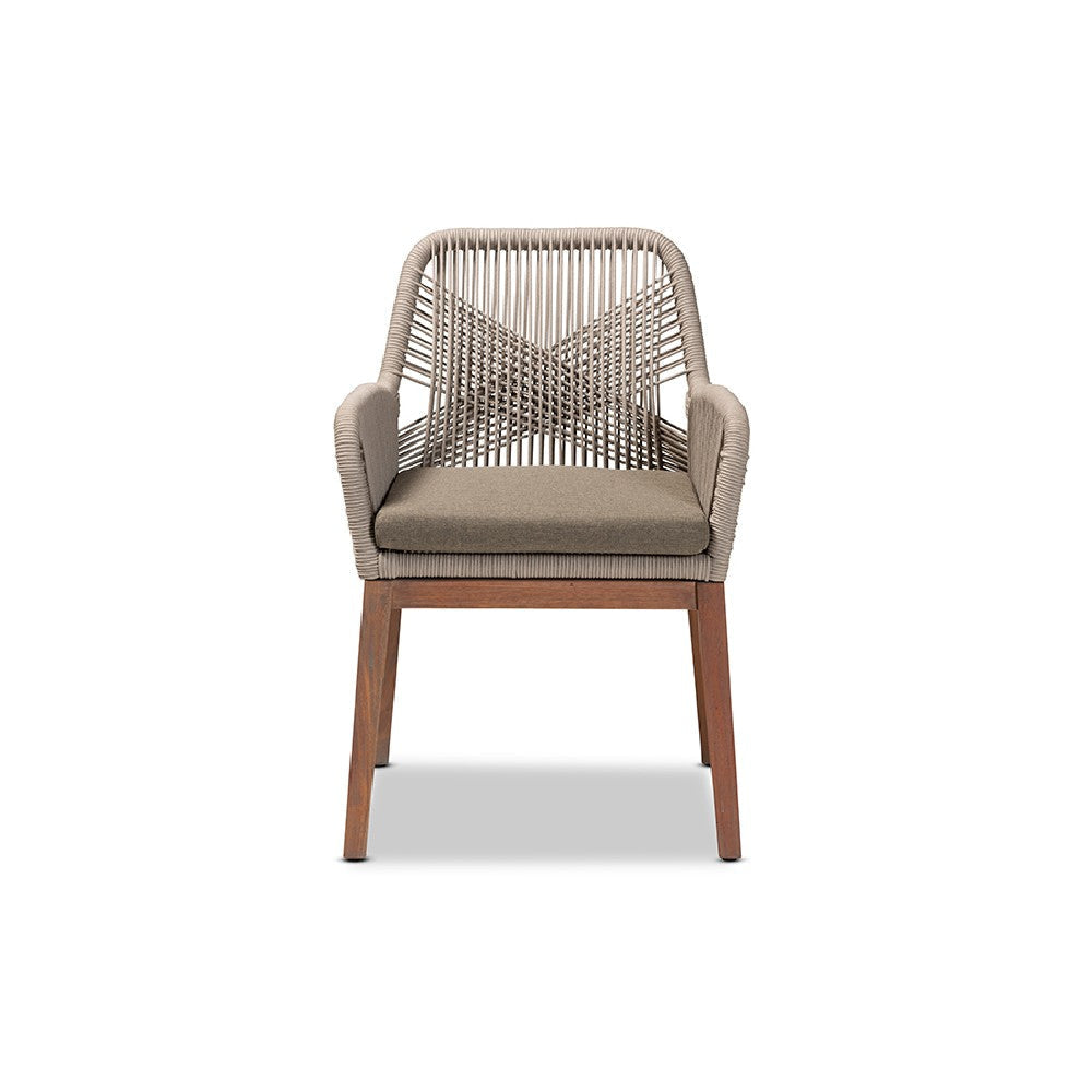 bali & pari Jennifer Mid-Century Transitional Grey Woven Rope Mahogany Dining Arm Chair WHI-Jennifer-Grey-DC-Arm