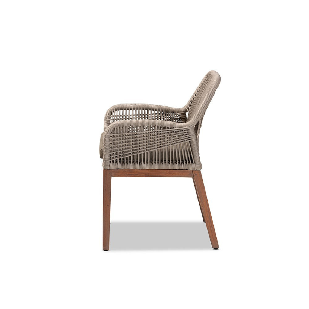 bali & pari Jennifer Mid-Century Transitional Grey Woven Rope Mahogany Dining Arm Chair WHI-Jennifer-Grey-DC-Arm