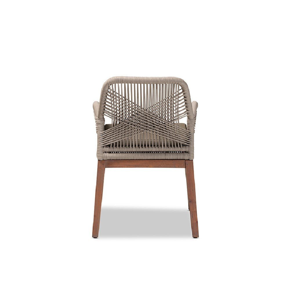 bali & pari Jennifer Mid-Century Transitional Grey Woven Rope Mahogany Dining Arm Chair WHI-Jennifer-Grey-DC-Arm