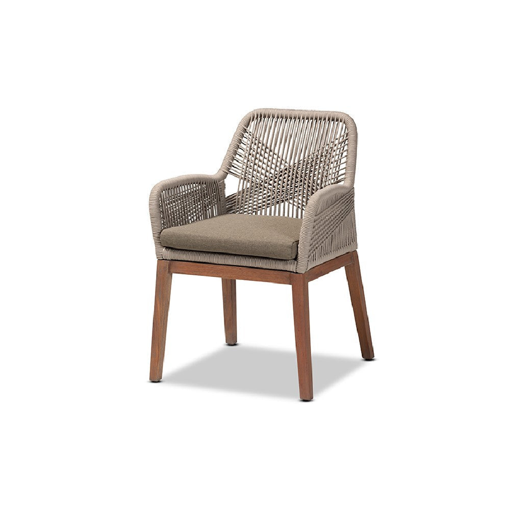 bali & pari Jennifer Mid-Century Transitional Grey Woven Rope Mahogany Dining Arm Chair WHI-Jennifer-Grey-DC-Arm