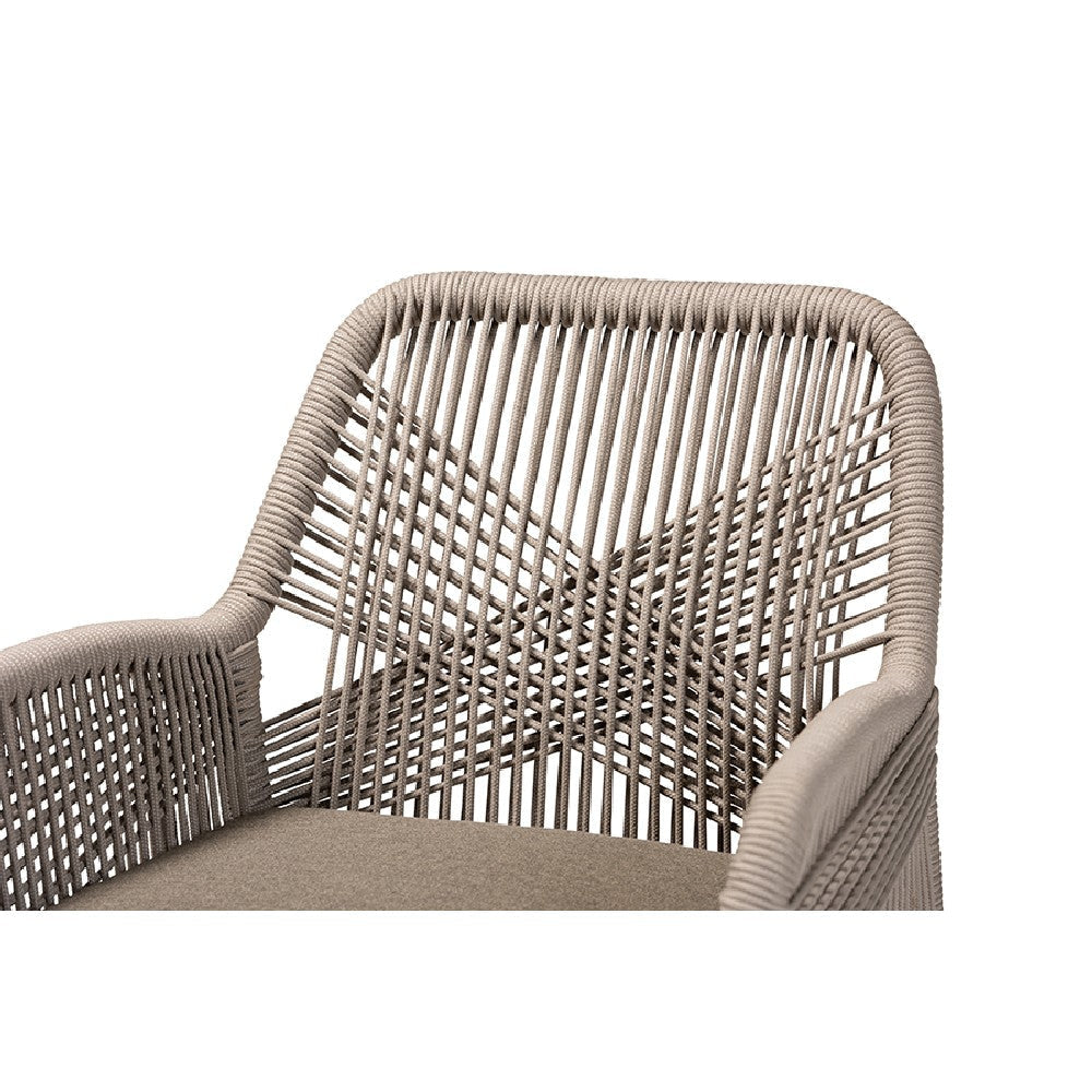 bali & pari Jennifer Mid-Century Transitional Grey Woven Rope Mahogany Dining Arm Chair WHI-Jennifer-Grey-DC-Arm