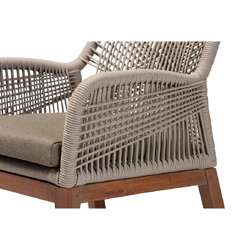 bali & pari Jennifer Mid-Century Transitional Grey Woven Rope Mahogany Dining Arm Chair WHI-Jennifer-Grey-DC-Arm
