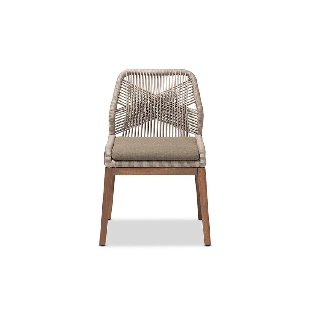 bali & pari Jennifer Mid-Century Transitional Grey Woven Rope Mahogany Dining Side Chair WHI-Jennifer-Grey-DC-No-Arm