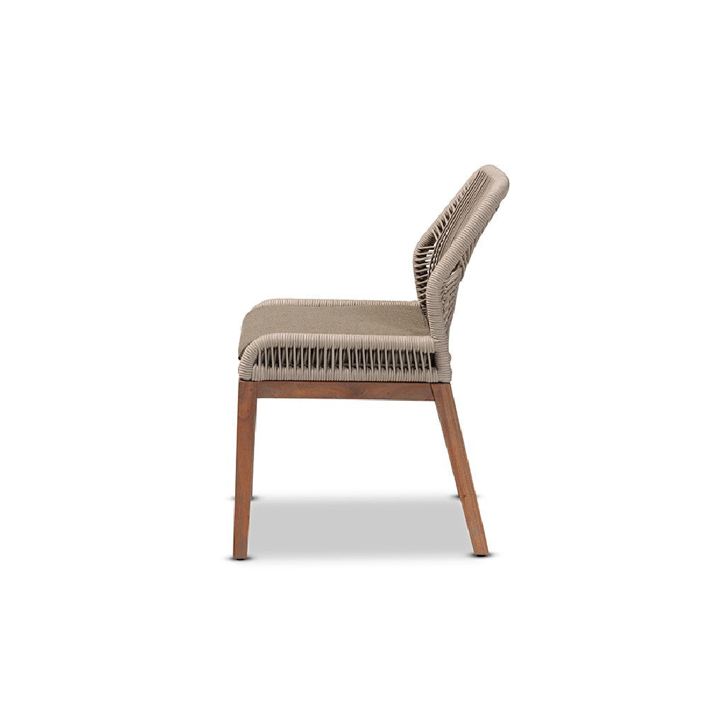 bali & pari Jennifer Mid-Century Transitional Grey Woven Rope Mahogany Dining Side Chair WHI-Jennifer-Grey-DC-No-Arm