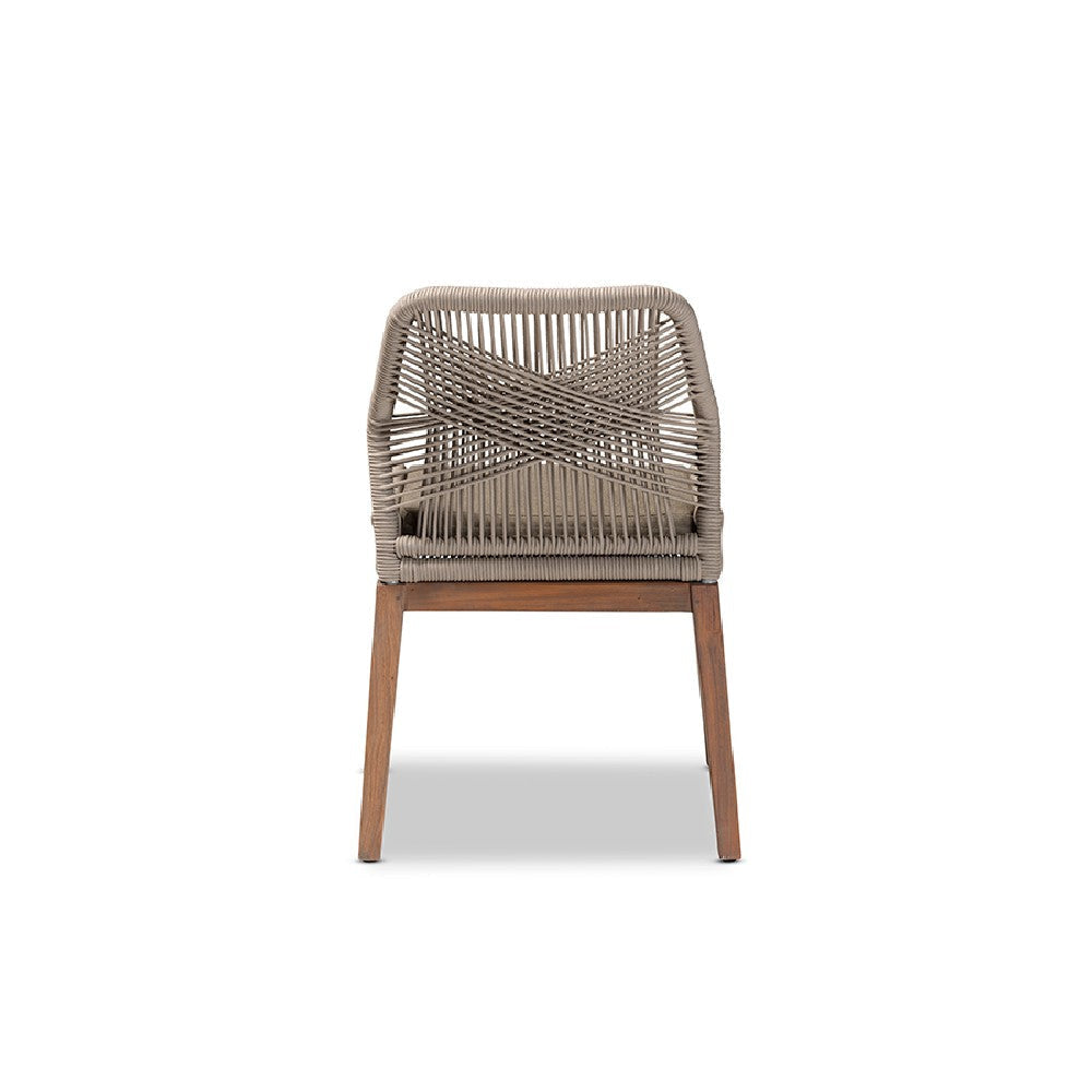 bali & pari Jennifer Mid-Century Transitional Grey Woven Rope Mahogany Dining Side Chair WHI-Jennifer-Grey-DC-No-Arm