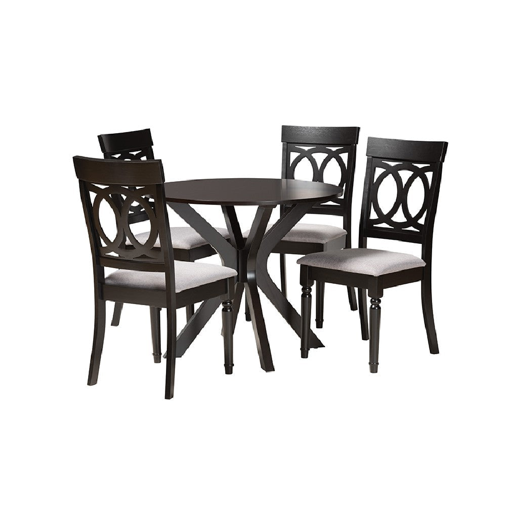 Baxton Studio Jessie Modern Grey Fabric and Dark Brown Finished Wood 5-Piece Dining Set