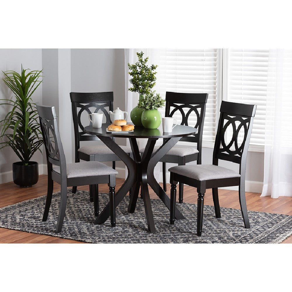Baxton Studio Jessie Modern Grey Fabric and Dark Brown Finished Wood 5-Piece Dining Set